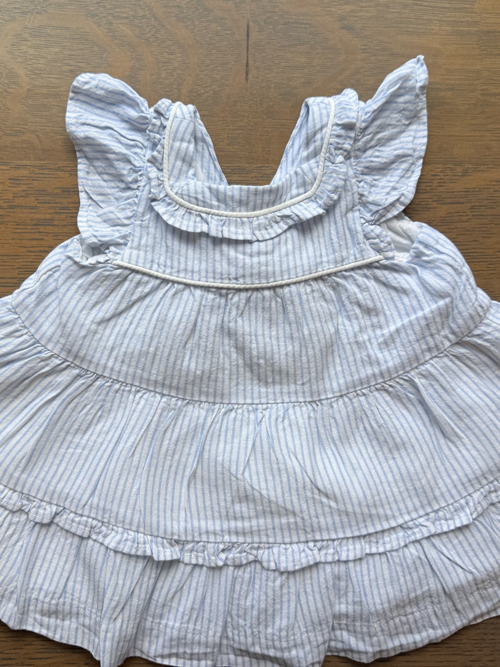 Janie and Jack Striped Light Blue Ruffle Baby Dress with Matching Bloomers -3-6M